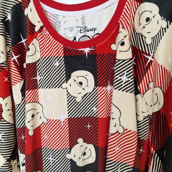 Disney 100 Womens 3X Pajama Set Winnie the Pooh Red Black Cream Check  Fleece - Picture 5 of 9
